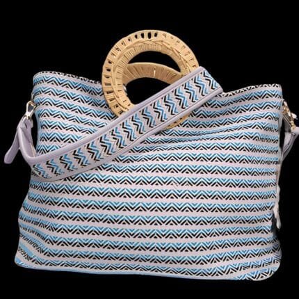 Borsa in pura pelle con manici in legno