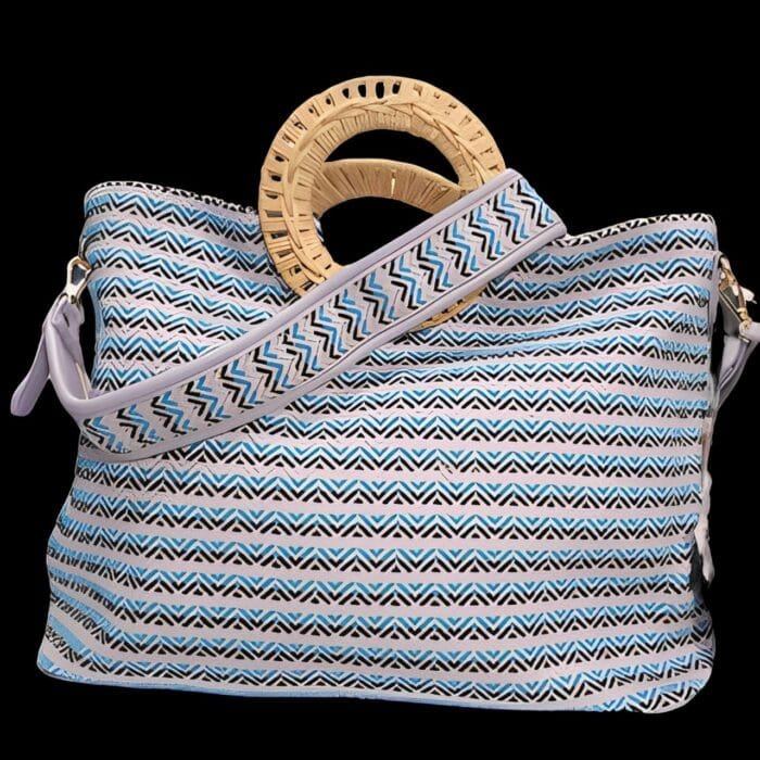 Borsa in pura pelle con manici in legno