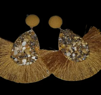 Orecchini con frange e swarovski senape