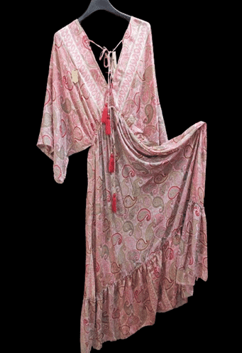 Vestito fantasia rosa in pura seta