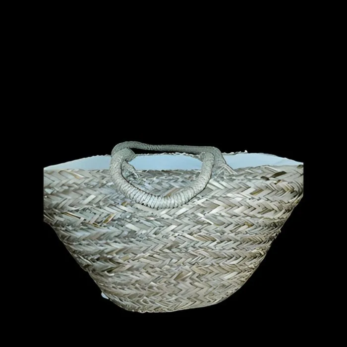 Borsa in paglia con ricami a fiori in sangallo e paillettes oro