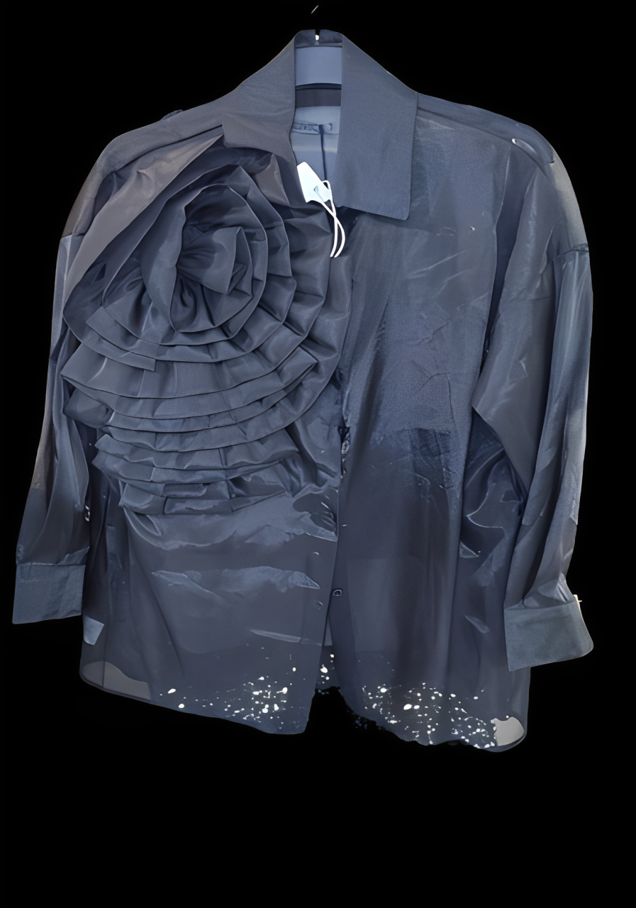 Camicia in pura seta con rosa laterale